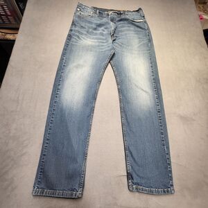 Levis 505 Jeans Mens 36x30 Blue Straight Leg Stretch Denim Jeans Distressed